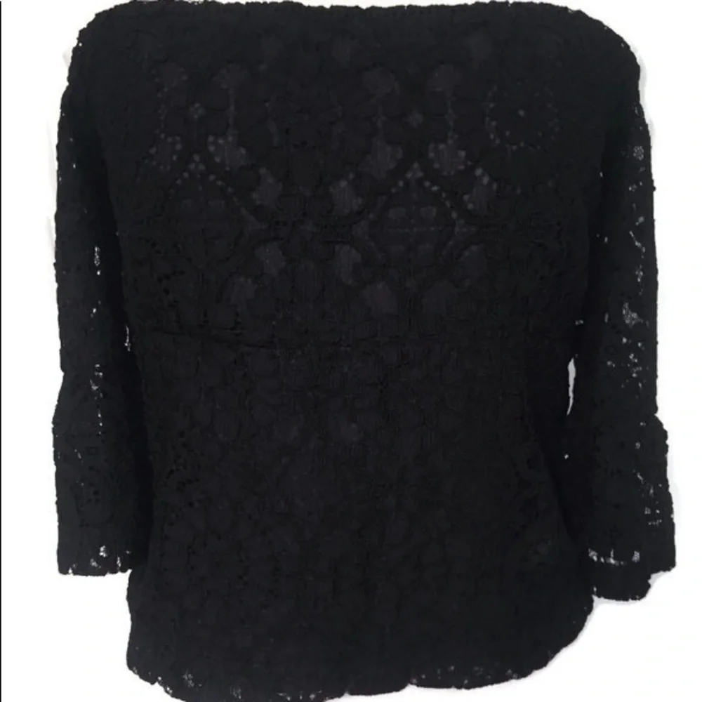 ZARA TOP CROPPED BLACK LACE OFF SHOULDER SMALL
